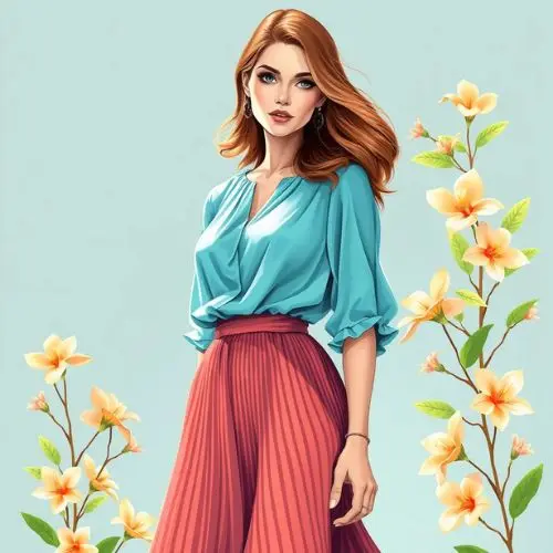 Mujer luciendo colores de Primavera Brillante (turquesa y coral).