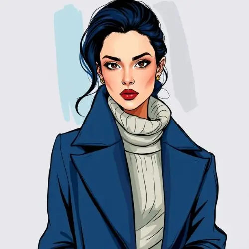 Mujer luciendo colores de Invierno Profundo (azul noche y esmeralda).