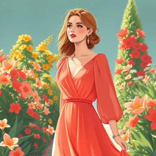 Vestido coral para primavera cálida Mujer con vestido coral primavera cálida