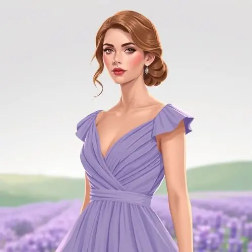 Mujer con vestido lavanda verano frío