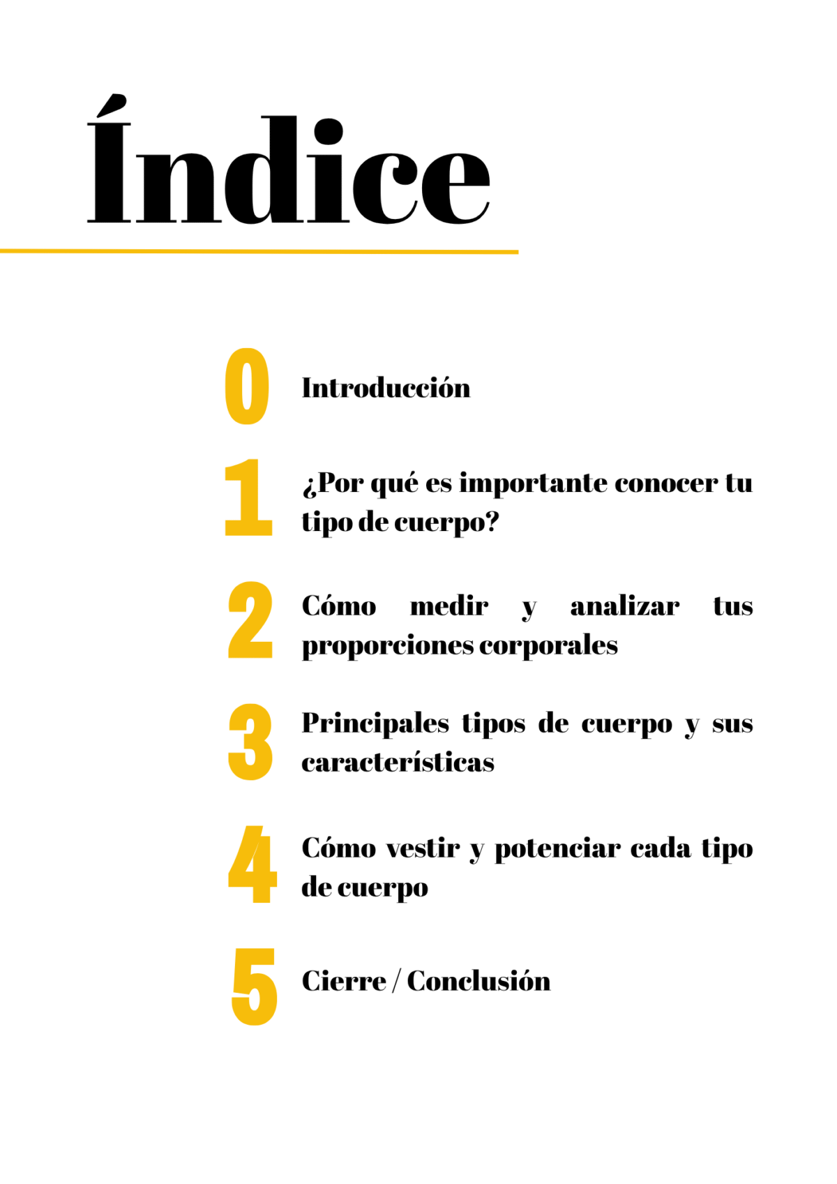 Índice de contenidos de la Guía Esencial para identificar tu tipo de cuerpo