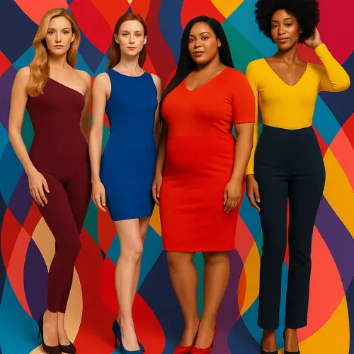 Ilustración de los seis tipos de cuerpo femenino con ejemplos visuales